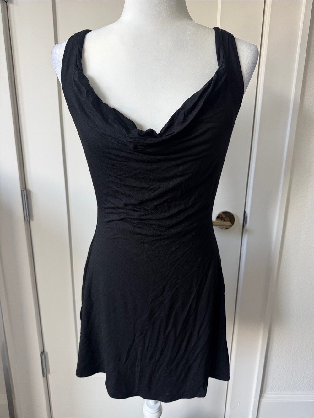 naked wardrobe Black Cowl Neck Mini Dress with Wide Straps
